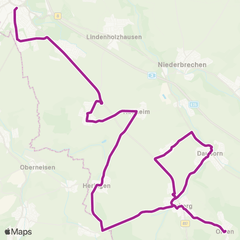 RMVB Limburg (Lahn) Zob Süd - Hünfelden-Ohren Ortsmitte map