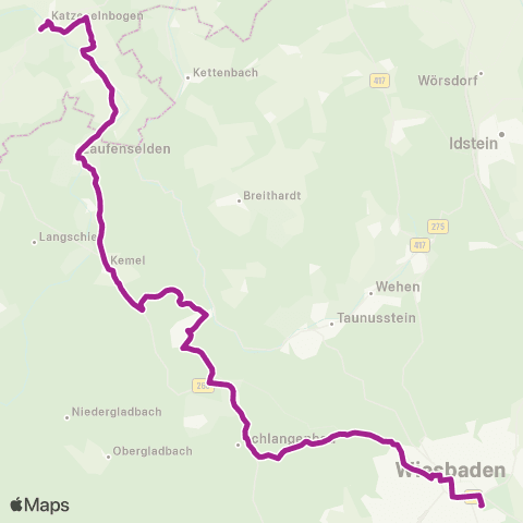 RMVB Bad Schwalbach Kurhaus - Wiesbaden Hauptbahnhof map