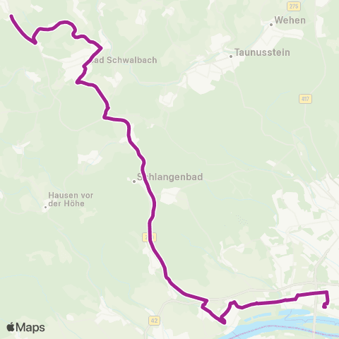 RMVB Bad Schwalbach Kurhaus - Wiesbaden-Biebrich Carl-Bosch-Str map
