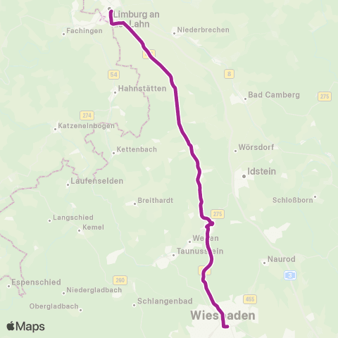 RMVB Wiesbaden Hauptbahnhof - Limburg (Lahn) Zob Süd map