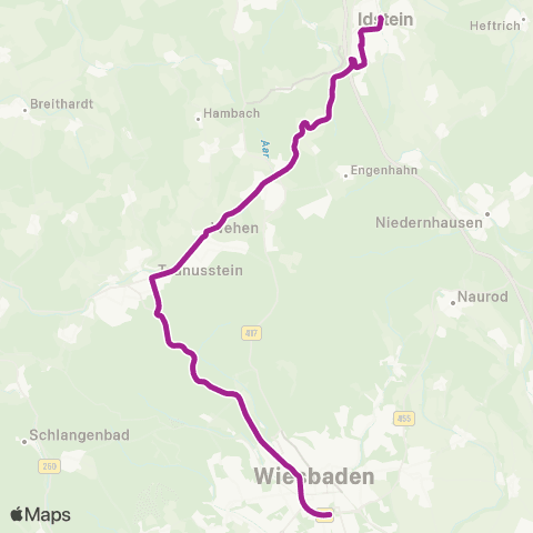 RMVB Idstein Busbahnhof - Wiesbaden Hauptbahnhof map