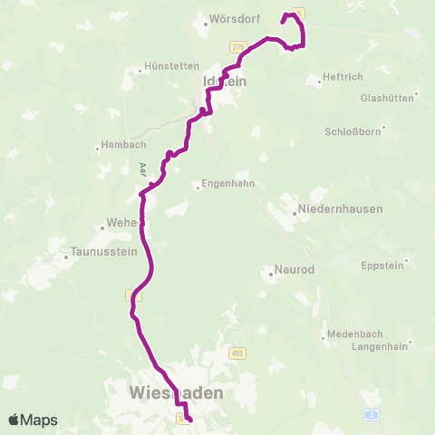 RMVB Idstein Busbahnhof - Wiesbaden Hauptbahnhof map