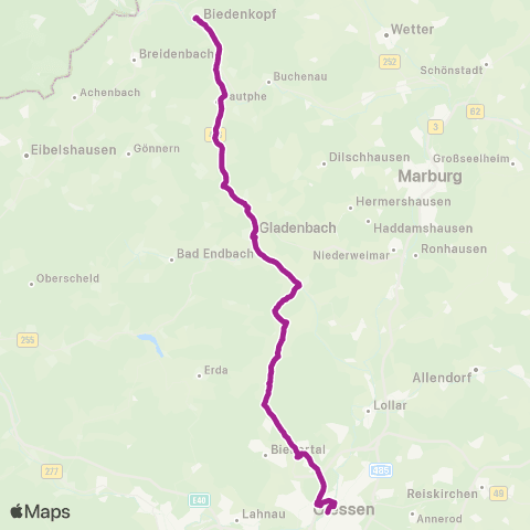 RMVB Gießen Parkhaus Lahnstraße - Biedenkopf Wissenscampus map
