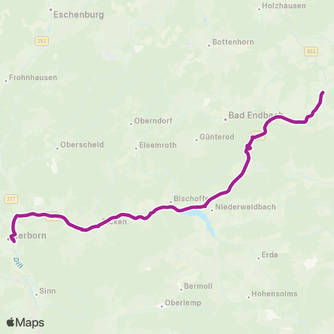 RMVB Gladenbach Busbahnhof - Herborn Bahnhof / Zob map