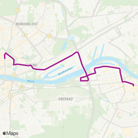RMVB Frankfurt (Main) Konstablerwache - Offenbach (Main)-Zentrum Markt Pl / Frankf. Str map
