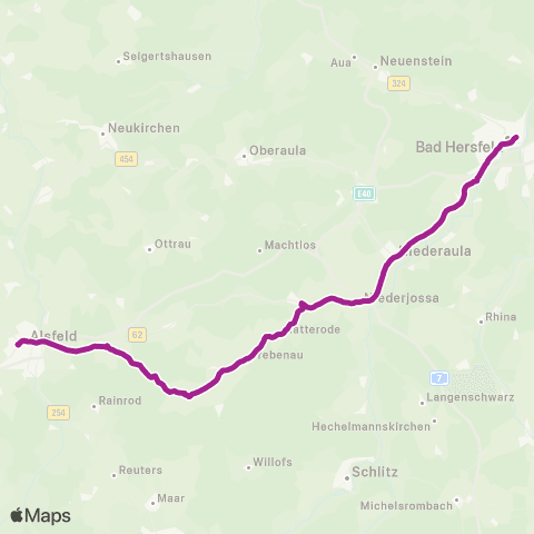 RMVB Alsfeld Bahnhof - Bad Hersfeld Bahnhof map