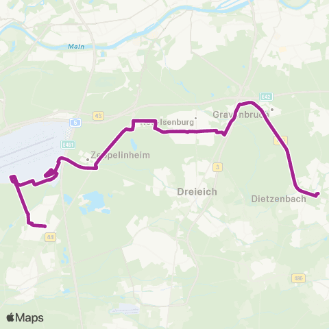 RMVB Dietzenbach Mitte Bahnhof - Mörfelden-Walldorf-Walldorf Bahnhof map