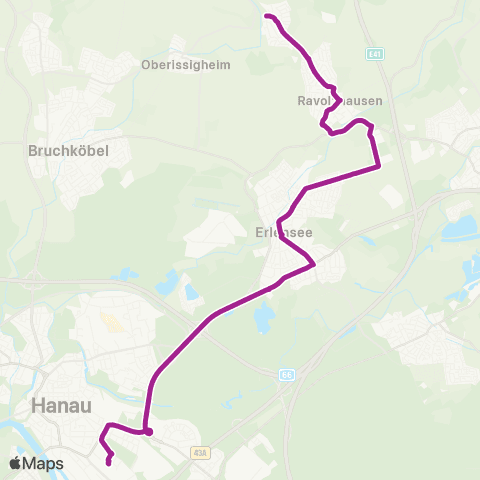 RMVB Neuberg-Rüdigheim Rathausstraße - Hanau Hauptbahnhof map