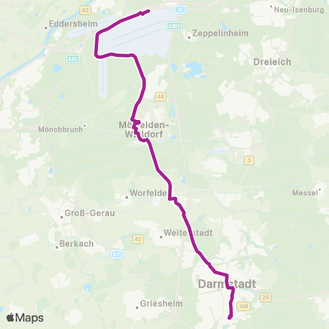 RMVB Darmstadt Mathilden Pl - Frankfurt (Main) Flughafen Terminal 1 map