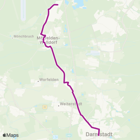 RMVB Mörfelden-Walldorf-Walldorf Wohnpark / Gedenkstätte - Darmstadt Mathilden Pl map