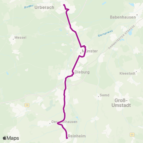 RMVB Reinheim (Odw.) Bahnhof - Rödermark-Ober-Roden Bahnhof map