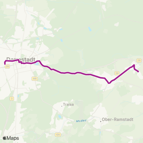 RMVB Roßdorf-Gundernhausen Stetteritz - Darmstadt Luisen Pl map
