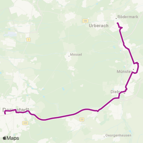 RMVB Darmstadt Hauptbahnhof - Rödermark-Ober-Roden Bahnhof map
