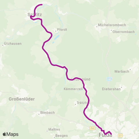 RMVB Fulda Bahnhof / Zob - Schlitz-Hutzdorf Eichenweg map