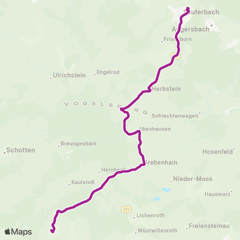RMVB Lauterbach (Hessen) Nordbahnhof - Grebenhain-Volkartshain map