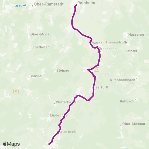 RMVB Reinheim (Odw.) Bahnhof - Fürth, Bahnhof map
