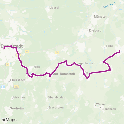 RMVB Darmstadt Hauptbahnhof - Groß-Umstadt Pfälzer Schloß map