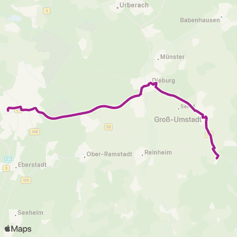 RMVB Groß-Umstadt Mitte Bahnhof - Darmstadt Hauptbahnhof map