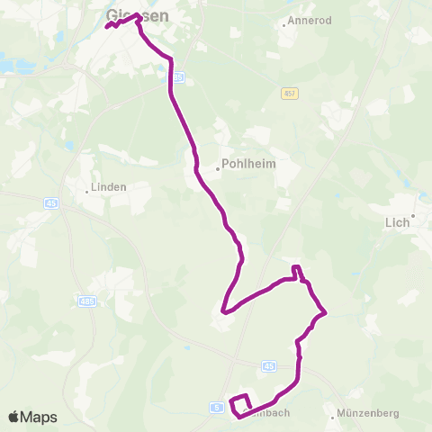 RMVB Gießen Bahnhof - Münzenberg-Gambach Bahnhofstraße map