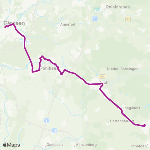 RMVB Gießen Bahnhof - Lich (Oberhess) Bahnhof map