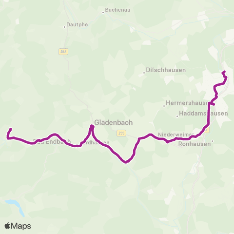RMVB Bad Endbach-Schlierbach Brunnenstraße - Marburg Hauptbahnhof map