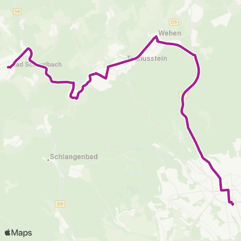 RMVB Bad Schwalbach Kurhaus - Wiesbaden Hauptbahnhof map