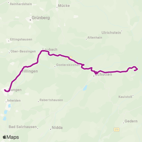 RMVB Hungen Bahnhof - Schotten-Breungeshain Hoherodskopf map