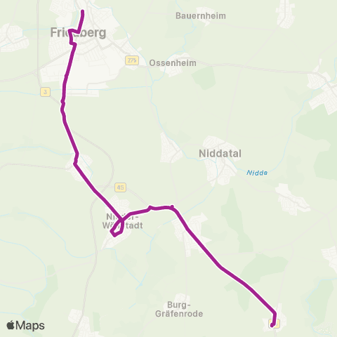 RMVB Niddatal-Ilbenstadt Friedberger Str - Wöllstadt-Ober-Wöllstadt Rathaus map