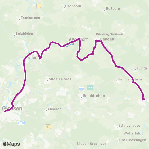 RMVB Gießen Bahnhof - Rabenau-Londorf Burggarten map
