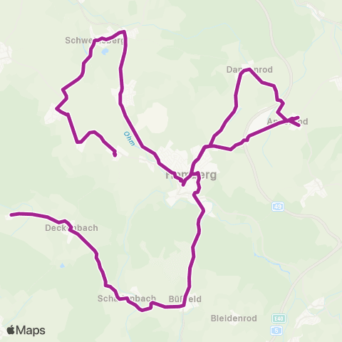 RMVB Homberg (Ohm)-Höingen Ortsmitte - Homberg (Ohm)-Gontershausen Edelhof map