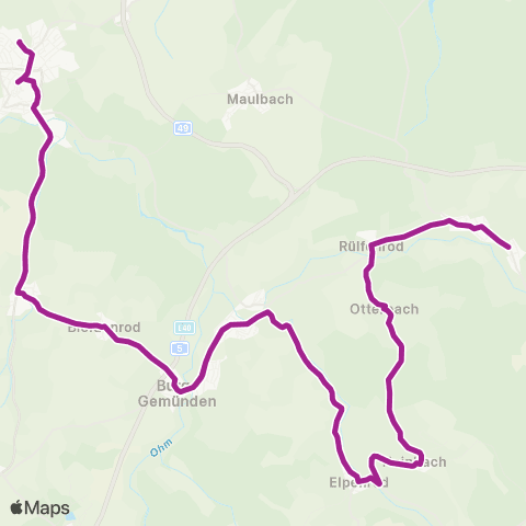 RMVB Gemünden (Felda)-Rülfenrod Ortsmitte - Homberg (Ohm)-Nieder-Ofleiden Hochrainstraße map