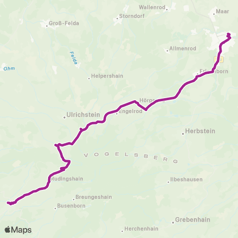 RMVB Lauterbach (Hessen) Nordbahnhof - Schotten Kreiskrankenhaus map