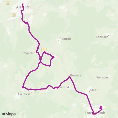 RMVB Lauterbach (Hessen) Nordbahnhof - Alsfeld Bahnhof map