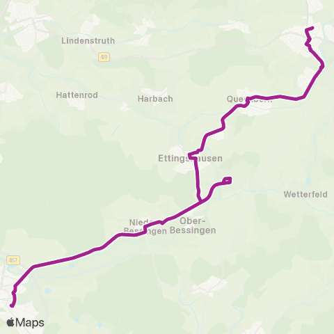 RMVB Grünberg Bahnhof - Lich Krankenhaus map