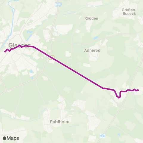 RMVB Gießen Bahnhof - Fernwald-Annerod Gießener Str map