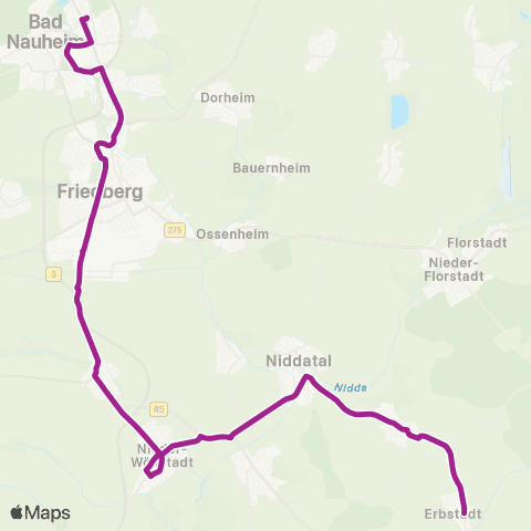 RMVB Niddatal-Bönstadt Ortsmitte - Wöllstadt-Nieder-Wöllstadt Bahnhof map