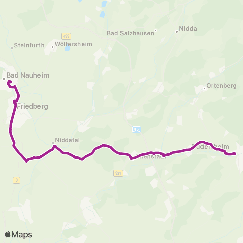 RMVB Büdingen Bahnhof - Nidderau-Erbstadt Pfaffenhof map