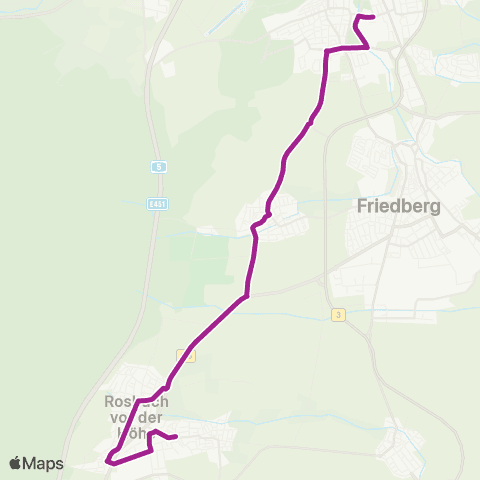 RMVB Bad Nauheim AM Solgraben - Rosbach V.D. Höhe Bahnhof map