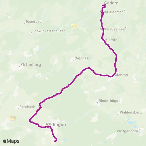 RMVB Gedern Altes Rathaus - Büdingen Bahnhof map