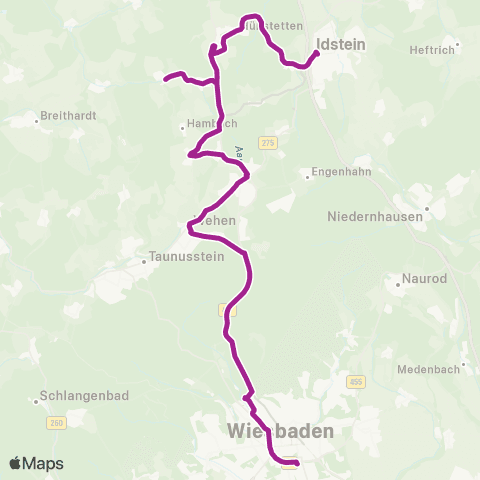 RMVB Taunusstein-Hahn Busbahnhof - Idstein-Niederauroff Brunnenstraße map