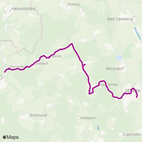 RMVB Aarbergen-Kettenbach Nahversorgungszentrum / B54 - Idstein Bahnhof map