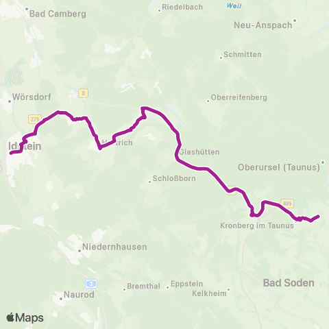 RMVB Kronberg (Taunus) Altkönigschule - Idstein Bahnhof map