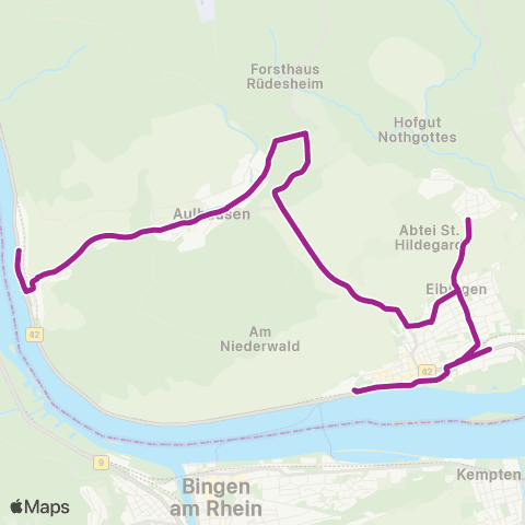 RMVB Rüdesheim (Rhein) Bahnhof - Rüdesheim (Rhein)-Assmannshausen Schiffsanlegest. map