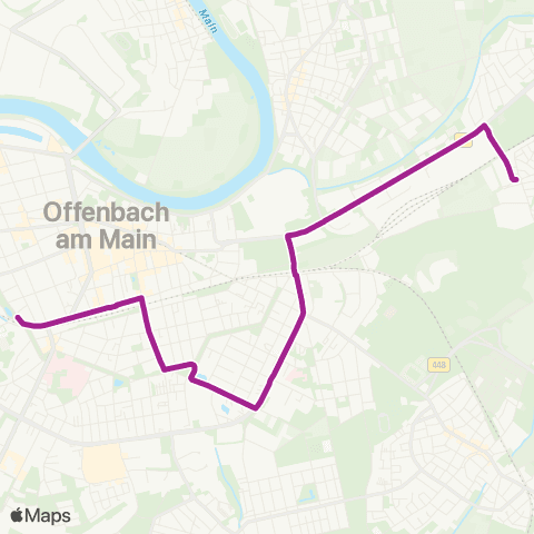 RMVB Offenbach (Main)-Waldheim Eibenweg - Offenbach (Main)-Westend Parkstr. (Leibnizschule) map