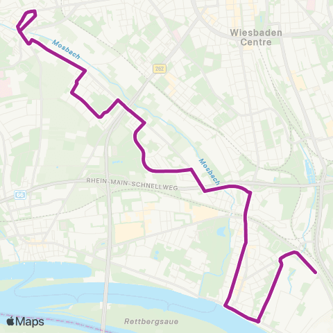 RMVB Wiesbaden-Dotzheim Dotzheim-Mitte - Wiesbaden-Biebrich Bhfwiesbaden Ost map