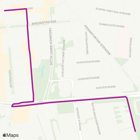 RMVB Wiesbaden Hauptbahnhof - Wiesbaden Berufsschulzentrum map