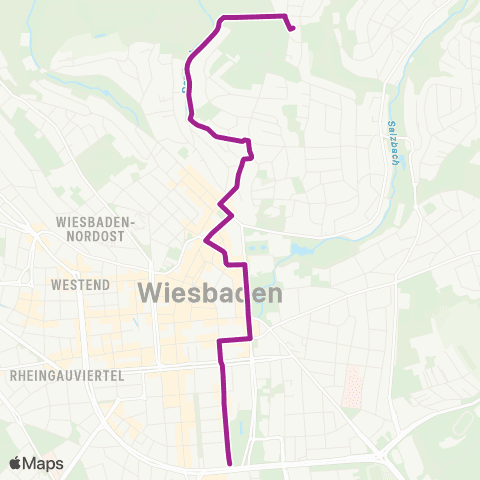 RMVB Wiesbaden Hauptbahnhof - Wiesbaden Eigenheim map