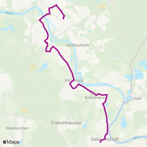 RMVB Seligenstadt Bahnhof - Hanau Hauptbahnhof map
