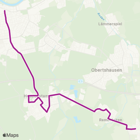 RMVB Rodgau-Hainhausen Bhfwestseite - Offenbach (Main)-Zentrum Markt Pl / Frankf. Str map