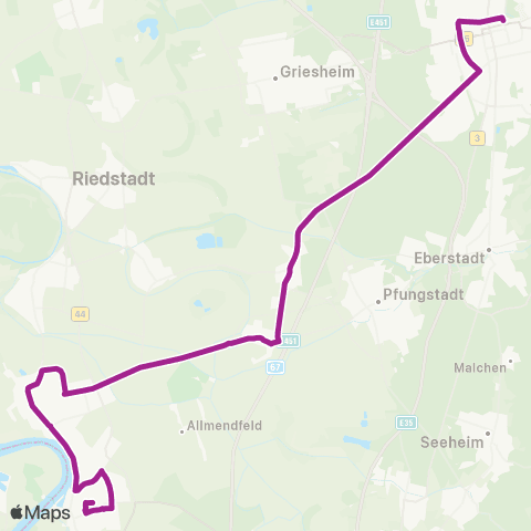 RMVB Gernsheim Bahnhof - Darmstadt Mathilden Pl map